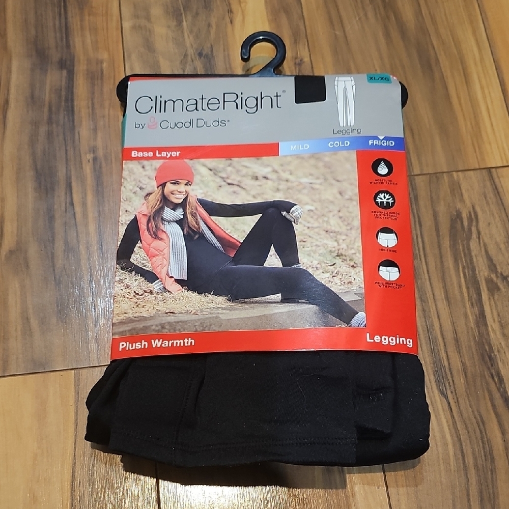Climate Right By Cuddle Duds Black XL Leggings Base Layer Plush Warmth New